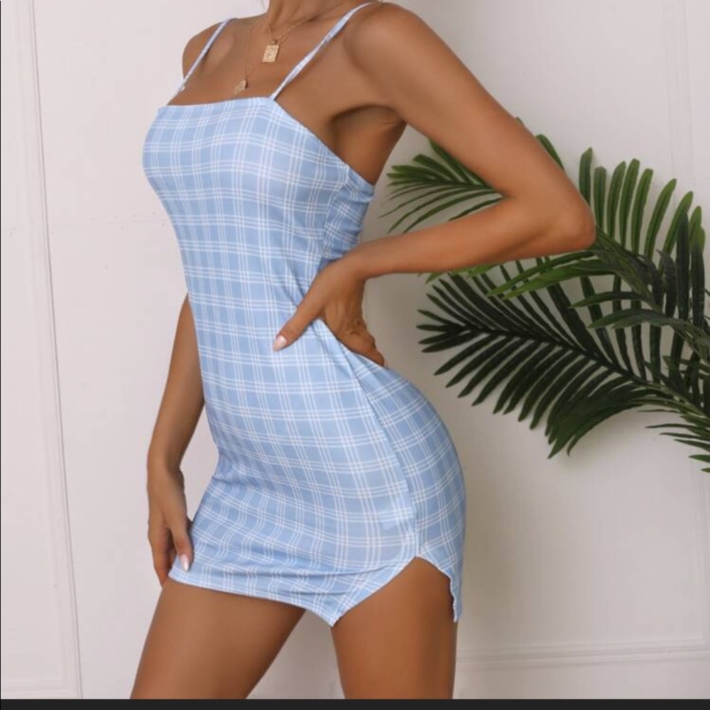 Blue and white plaid dress